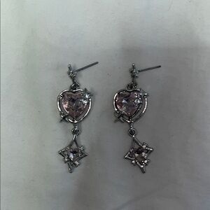 Silver and Pink Heart Earrings